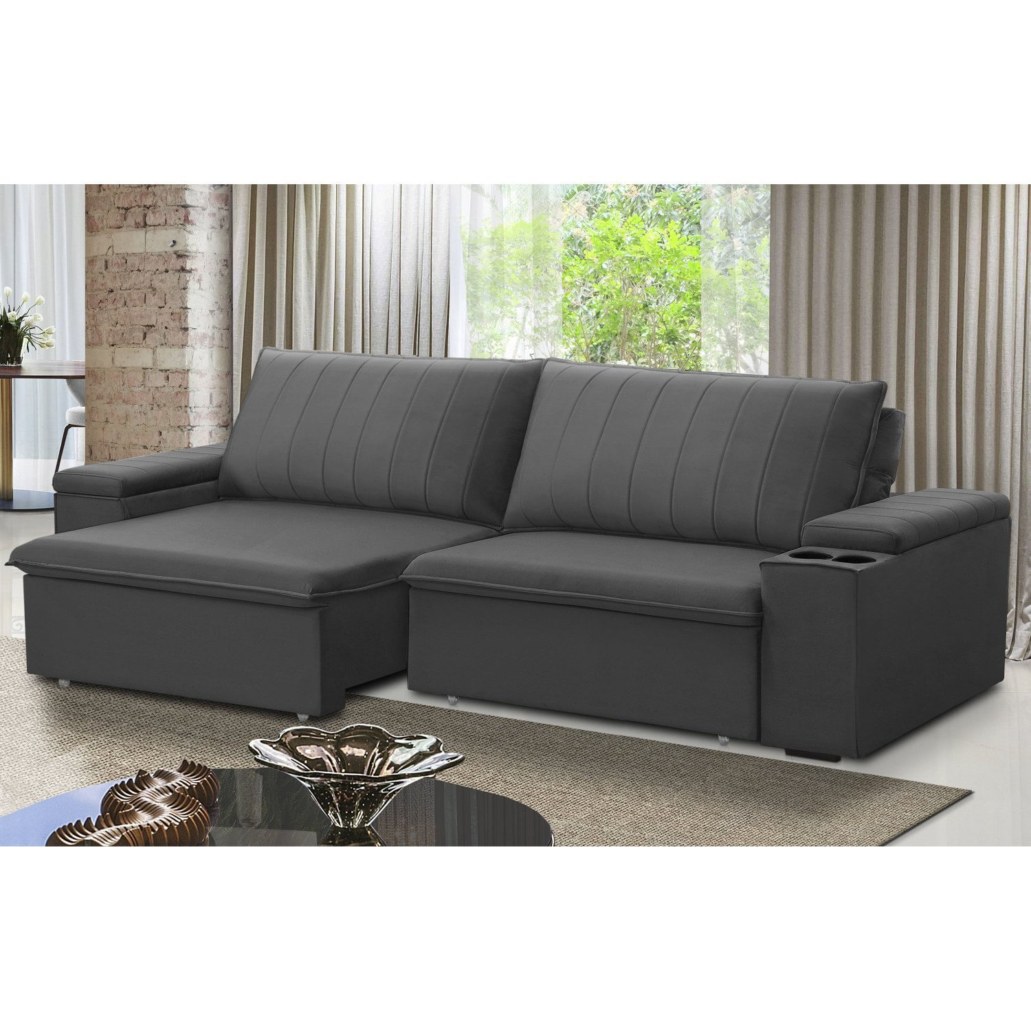 Sofá Retrátil E Reclinável 4 Lugares 245cm Com Porta Copos Ballarat