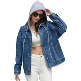 Jaqueta Jean Muundim Feminina Plus Size Com Capuz Azul Jeans