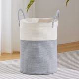Cesto De Roupa Suja Viposco Large Woven Rope 58l Cinza E Branco