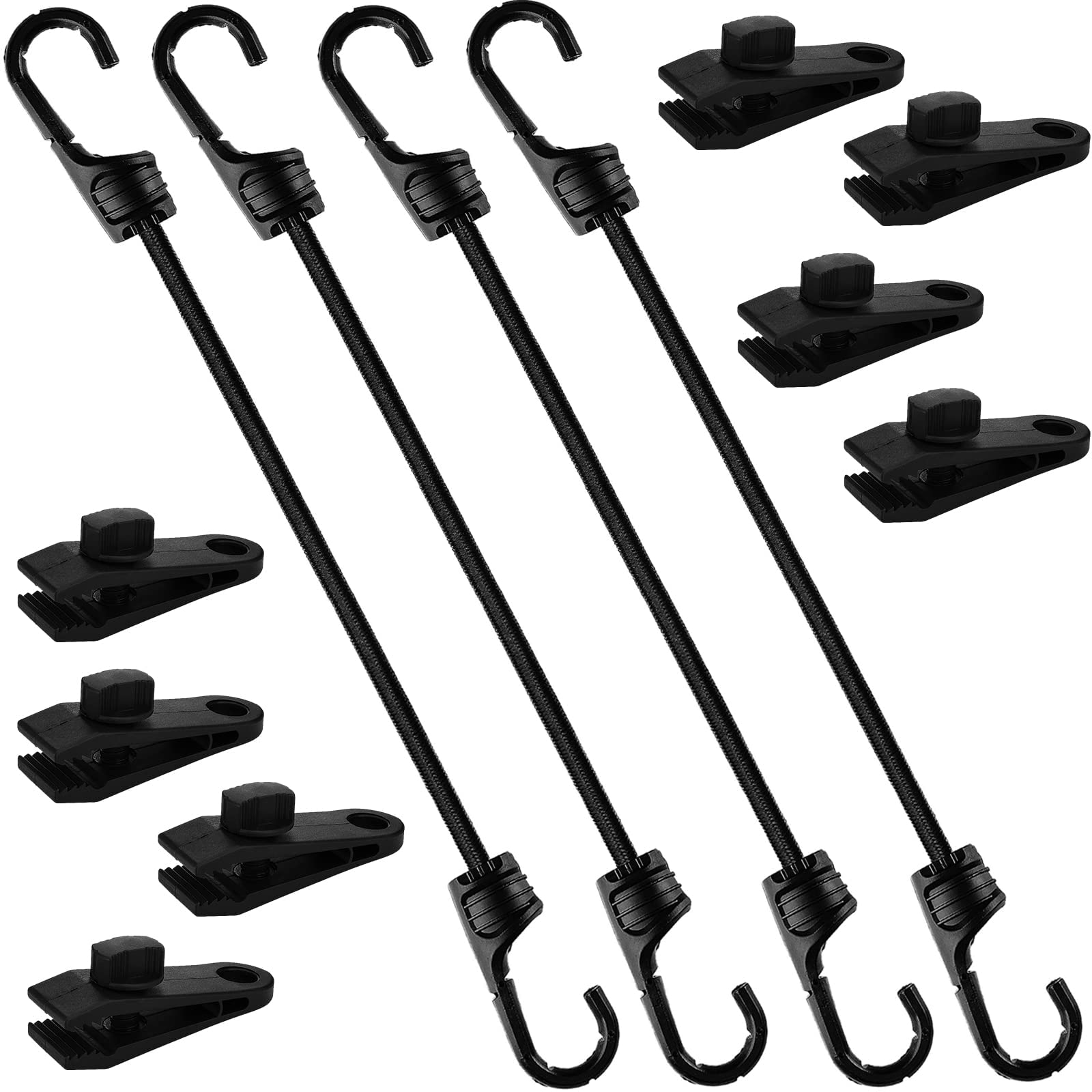 Cabo Elástico Statabsta De 24 Polegadas Com Ganchos Duplos, Pacote Com 4 Clipes De Lona