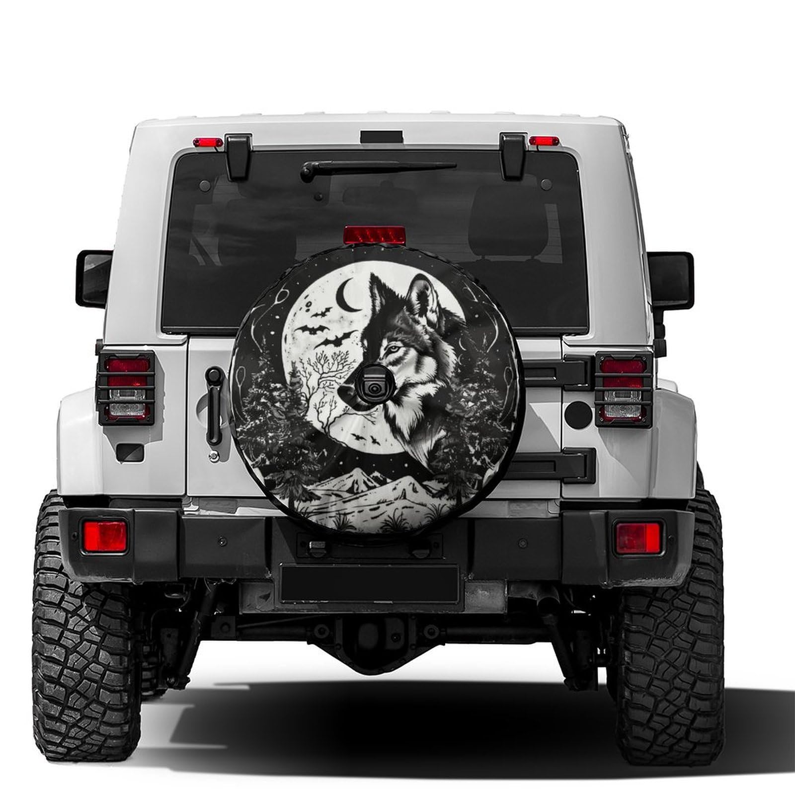Tampa De Pneu De Reposição Dujiea Wolf And Moon Para Trailer De 17 Polegadas