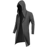 Cardigã Masculino Ragemall, Comprido, Aberto, Frontal, Com Capuz, Cinza Escuro