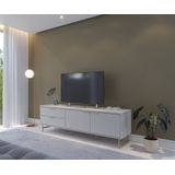 Rack Para Tv Até 75 Polegadas 2 Gavetas E Pés Metalizados Em Aço Carbono Yves 1.8 Off White/dourado