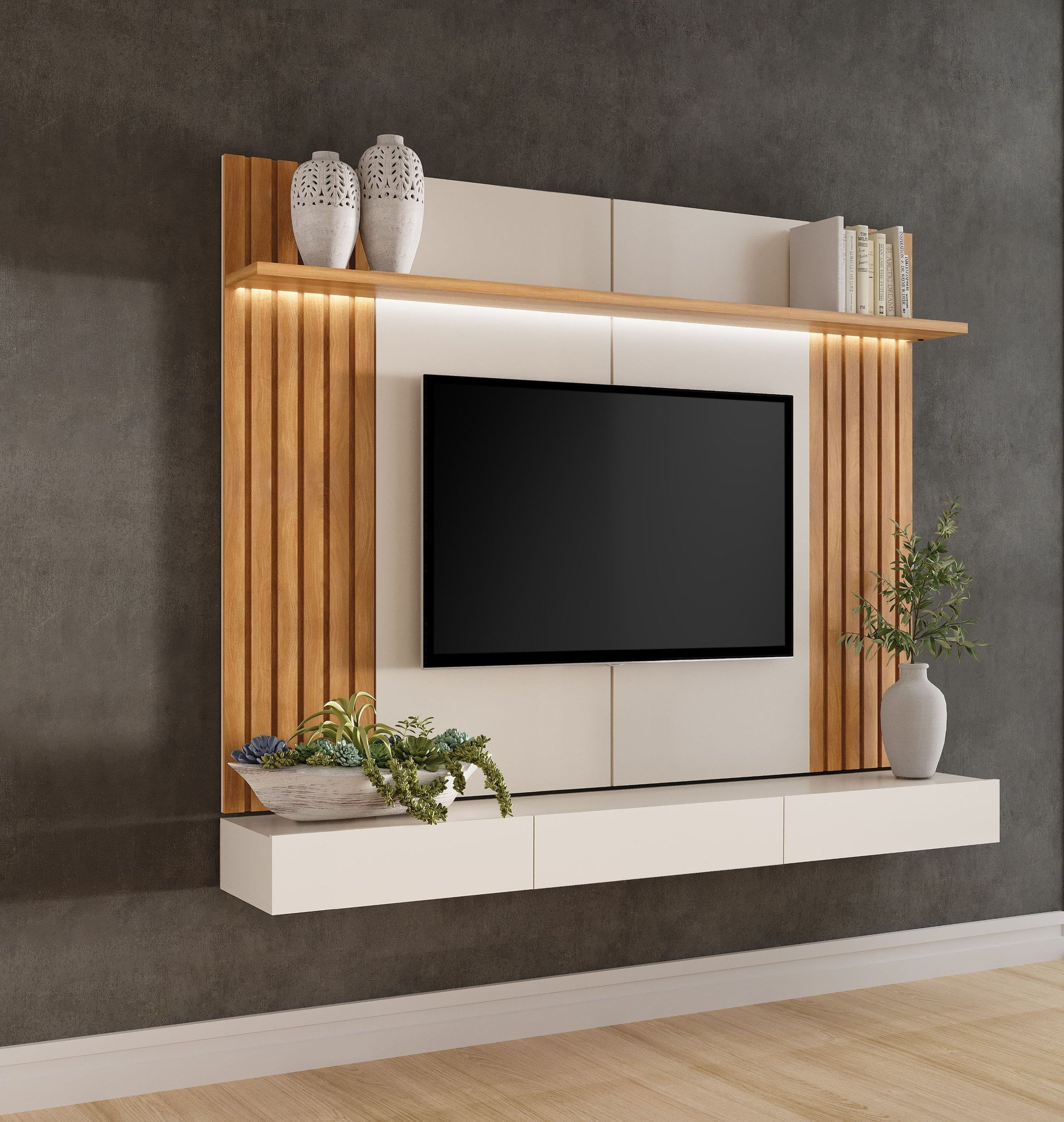 Painel Home Para Tv Até 75 Polegadas 180cm Led Supreme Carvalho Oro / Off-white