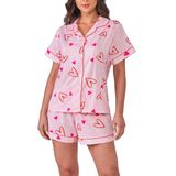 Conjunto De Pijama Feminino Yiulangde De Manga Curta Em Seda Do Dia Dos Namorados