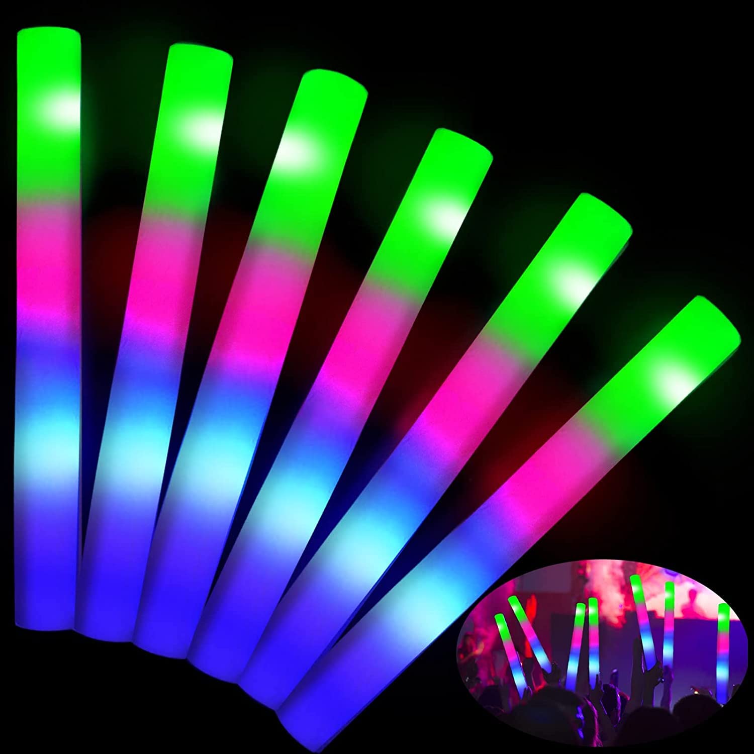Foam Glow Sticks Turnmeon Giant De 40 Cm Com Luz Led, 3 Modos, 16 Unidades