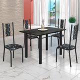 Conjunto Sala De Jantar Bahia Mesa Tubo 120x75cm Tampo Madeira Indiana Com 4 Cadeiras Preto/preto Floral