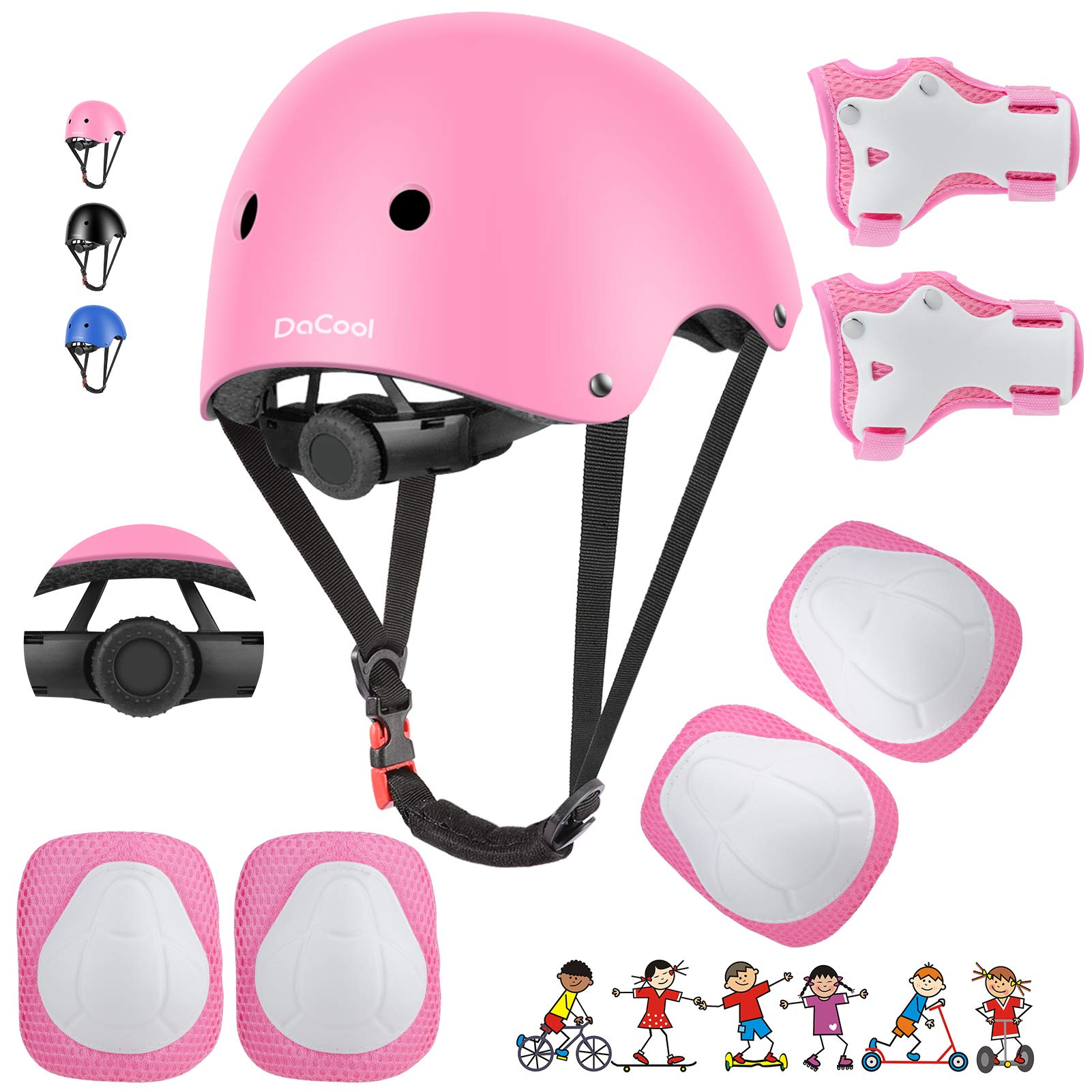 Conjunto De Equipamentos De Proteção Dacool Kids Bike Helmet Skateboard Pink