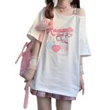 Camiseta Feminina Ceinom Off Shoulder Harajuku Sweet Girl Branca