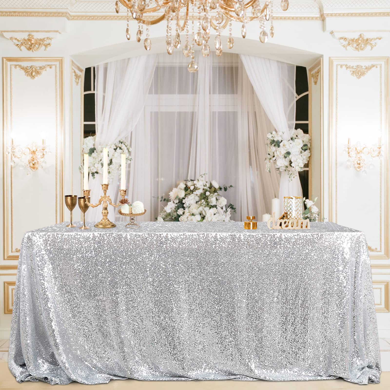 Toalha De Mesa B-cool Silver Sequin 152x259cm, Natal E Casamento