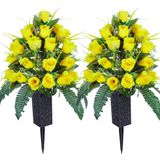 2 Conjuntos De Flores Artificiais De Cemitério Lvxinli Com Vaso Amarelo
