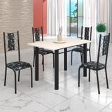 Conjunto Sala De Jantar Bahia Mesa Tubo 120x75cm Tampo Madeira Com 4 Cadeiras Preto/preto Floral/off White