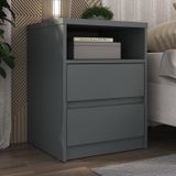 Mesa De Cabeceira 2 Gavetas 1 Nicho 100% Mdf Gales Grafito