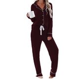 Conjunto De Pijama Feminino Couluke, Camisa De Botão De Manga Comprida, Cor De Vinho