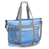 Bolsa De Praia De Malha De Cor F Com 9 Bolsos Grandes Com Zíper Azul