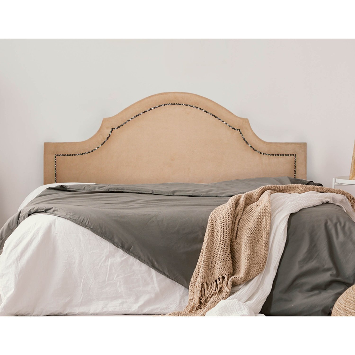 Cabeceira Queen Estofada Para Cama Box Com Tachas 160x60cm Provençal Luxo Bege/fumê