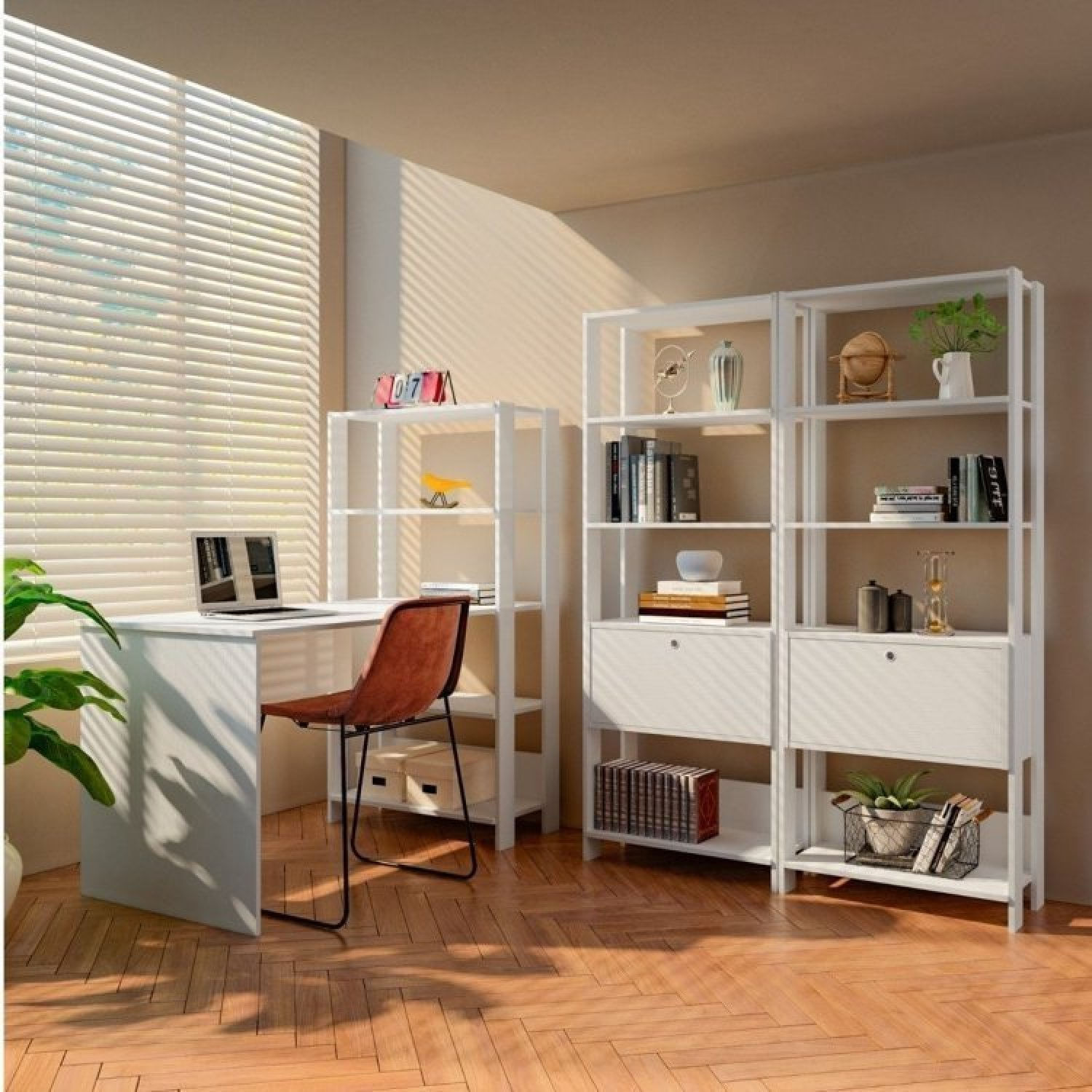 Conjunto Home Office 3 Peças 1 Escrivaninha 2 Estantes Match