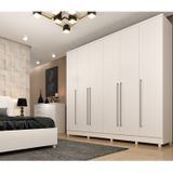 Quarto De Casal Roupeiro 6 Portas Portugal Com Pés, Cama Casal Queen, Cabeceira E Cômoda 5 Gavetas Neve