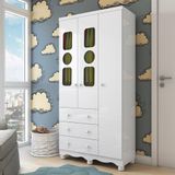 Guarda-roupa Infantil 91,9cm 3 Portas 3 Gavetas Com Janelas E Pés Ezra 100% Mdf Espresso Móveis Branco