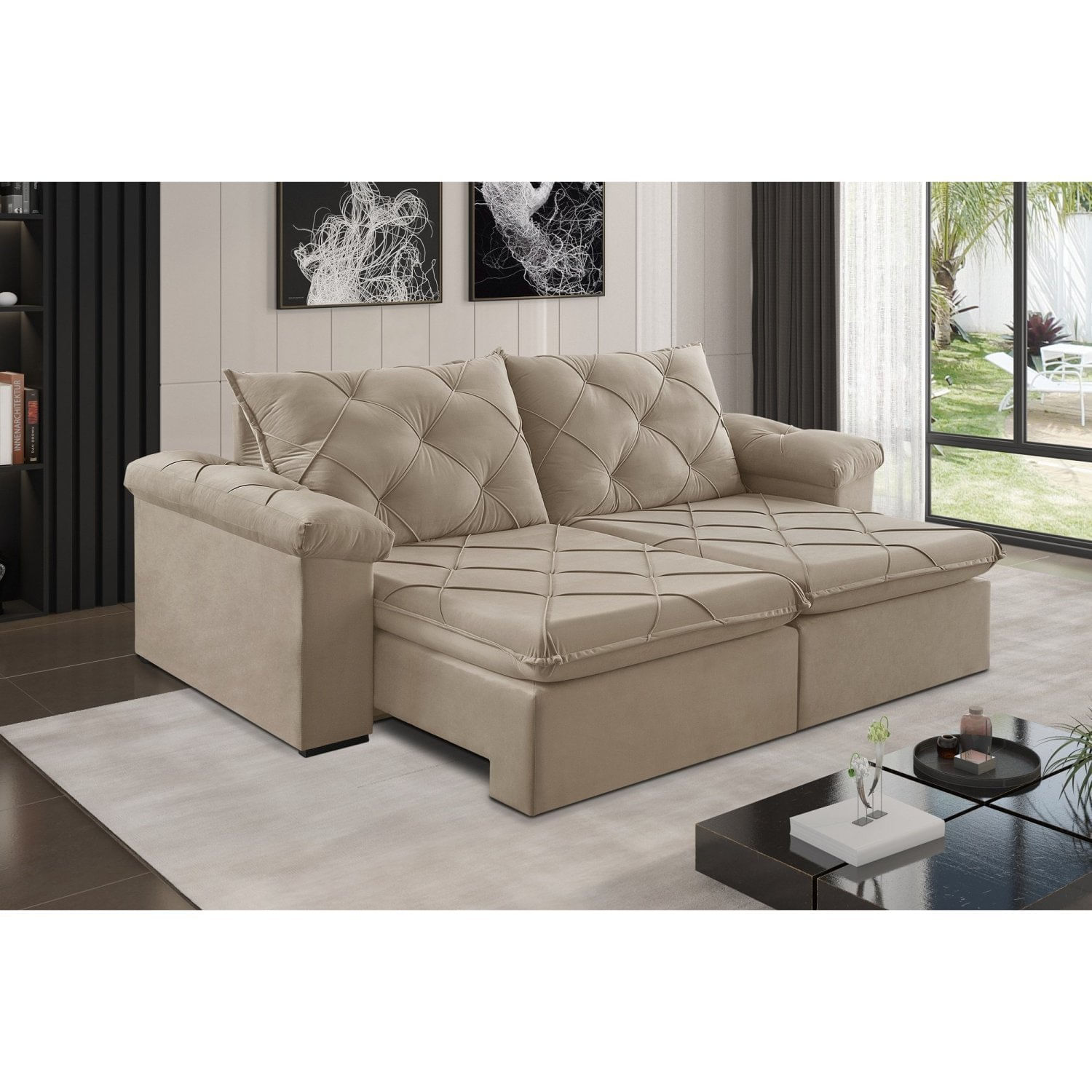 Sofá Retrátil 4 Lugares 262cm Astor 2137 Bege