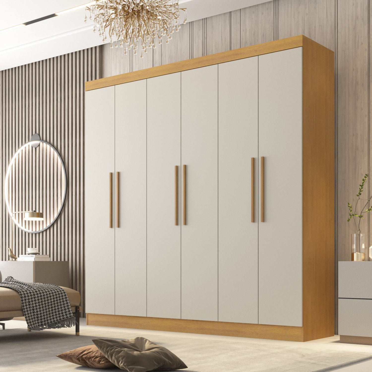 Guarda Roupa Casal 6 Portas 4 Gavetas Belém Cinamomo/off White