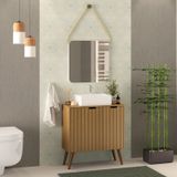 Gabinete Com Pés Para Banheiro 70cm Com Cuba E Espelheira Nice Nogal/noce Amêndoa