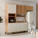 Cozinha Modulada Compacta 4 Peças Com 10 Portas E Prateleira 270cm 100% Mdf Noruega Espresso Móveis Amêndoa/off White
