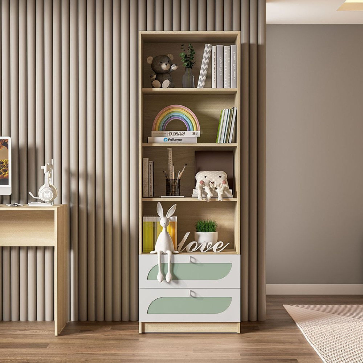 Estante Aberta Com Prateleiras Fox Legno Salinas/verde Bellagio/branco