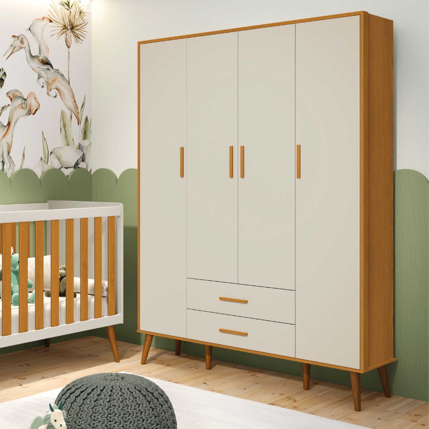 Guarda Roupa Infantil 4 Portas 2 Gavetas Isis Móveis Reller Areia/savana