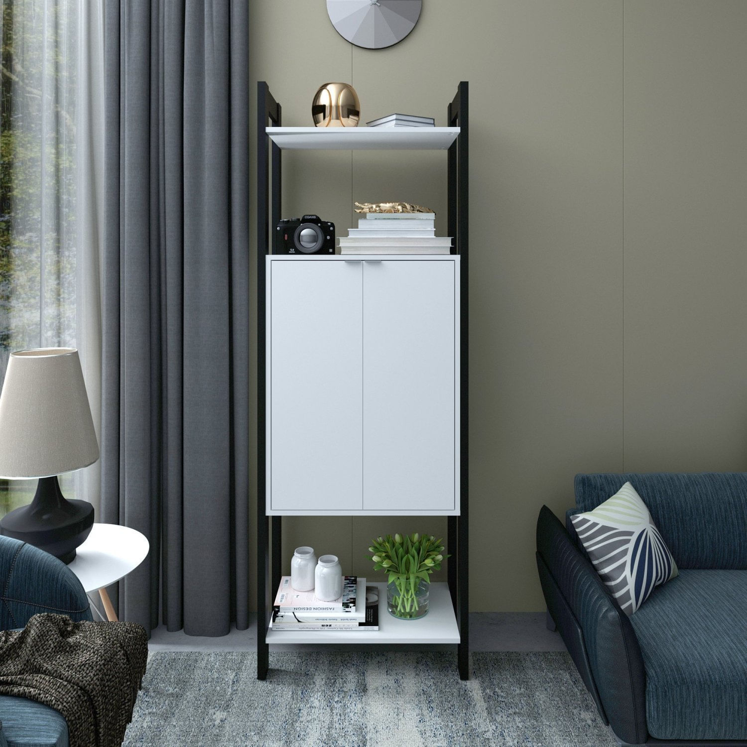 Estante 3 Prateleiras 2 Portas Haia Yescasa Preto/branco