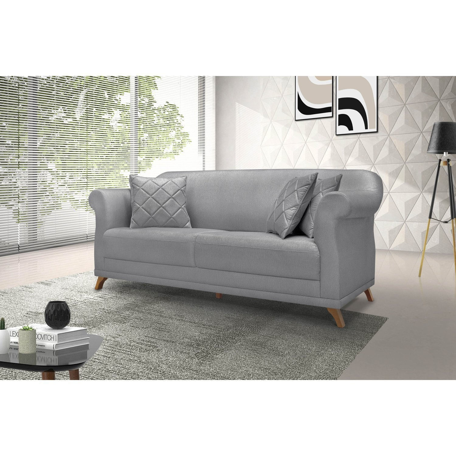 Sofá 3 Lugares 220cm Linho Arras Spezzia Decor Cinza