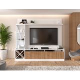 Rack Com Impressão Ripada E Painel Para Tv Até 60 Polegadas Com Cristaleira E Adega Capri Quiditá Branco/brise