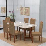 Conjunto Sala De Jantar 6 Lugares Madeira Eucalipto Ametista Móveis Meneghetti Caramelo/chocolate