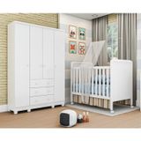 Conjunto Para Quarto De Bebê Com Berço Mini Cama Cloe E Guarda Roupa 4 Portas Uli Móveis Peroba