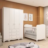Conjunto Para Quarto De Bebê 1 Berço Americano Uli 1 Guarda Roupa Júnior Móveis Peroba Branco