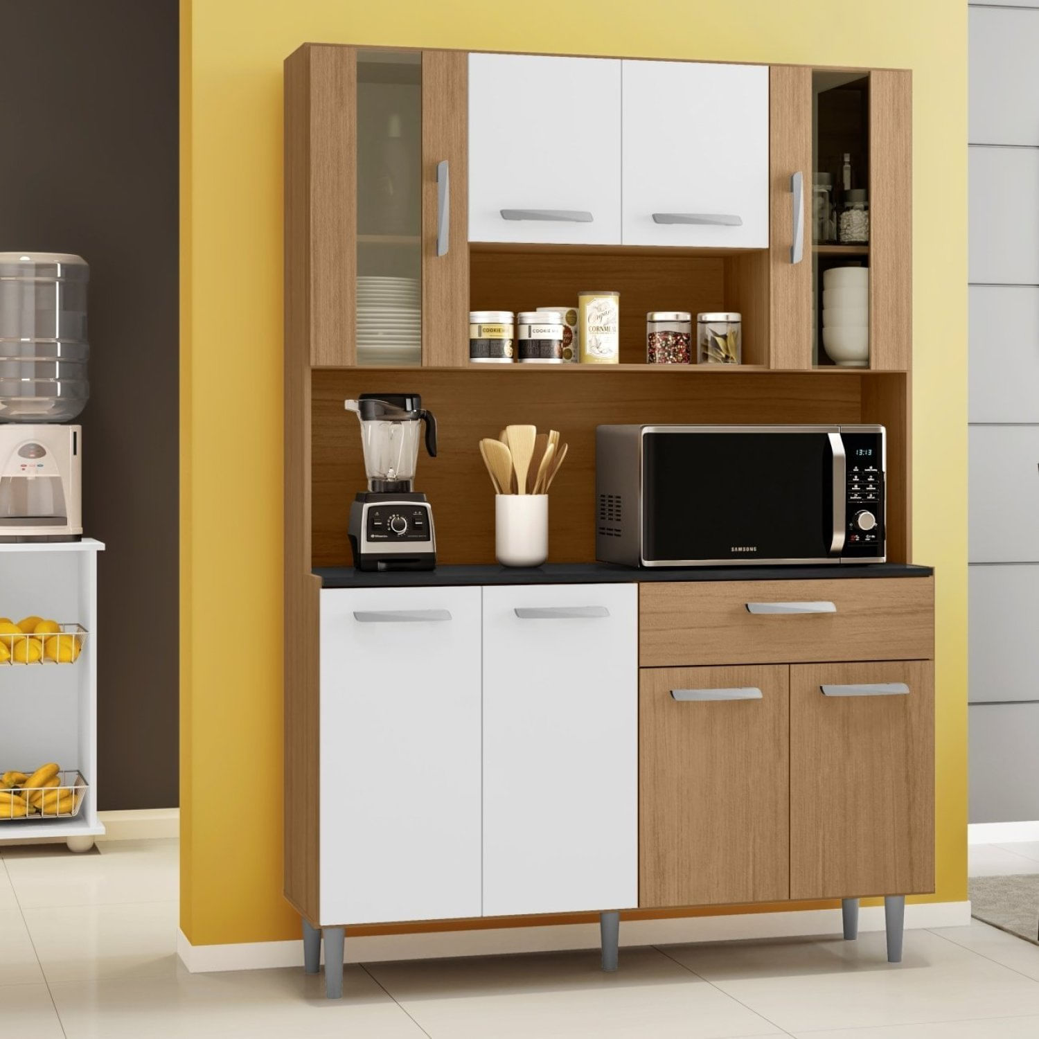 Armário De Cozinha 8 Portas 1 Gaveta Gabi Carvalho/branco