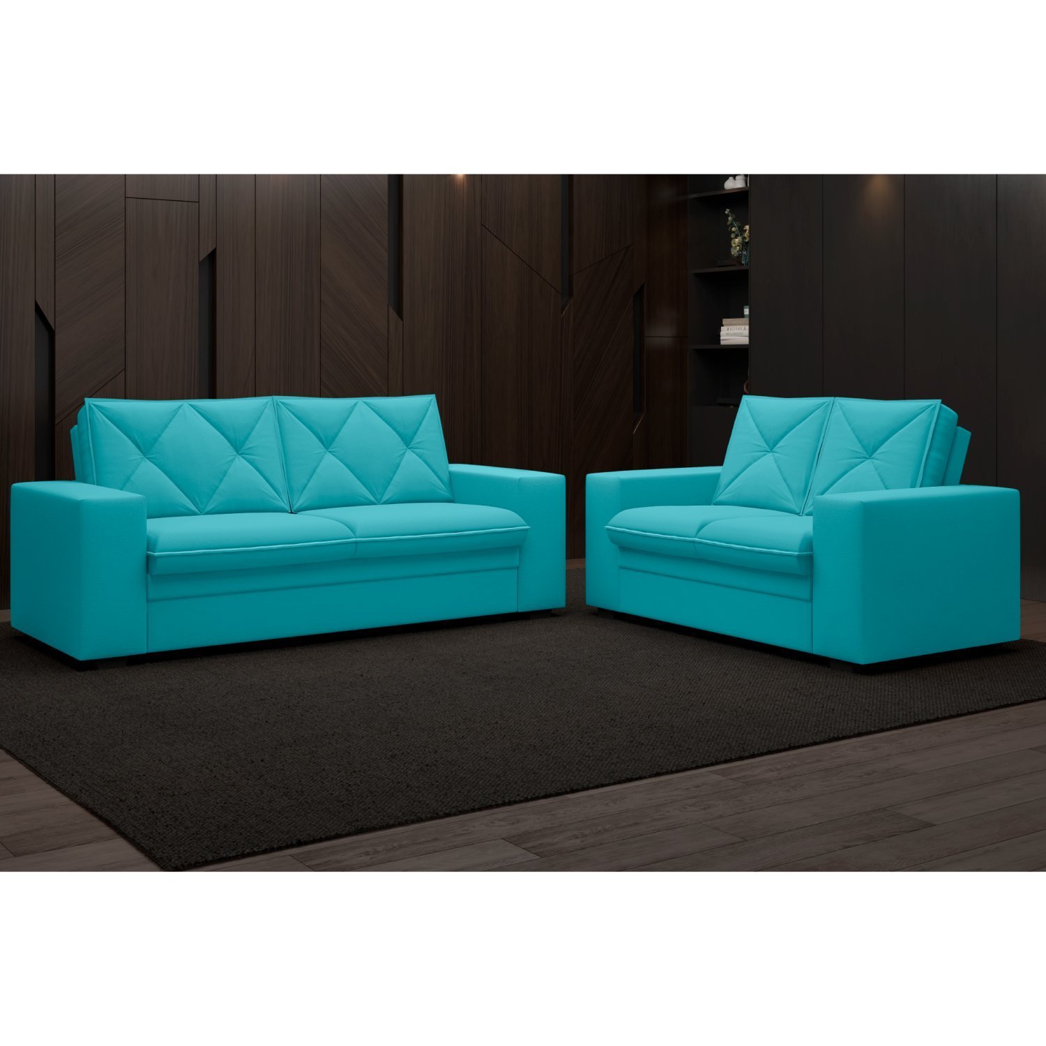 Conjunto Sofá 2 E 3 Lugares Velosuede Delos Yescasa Turquesa