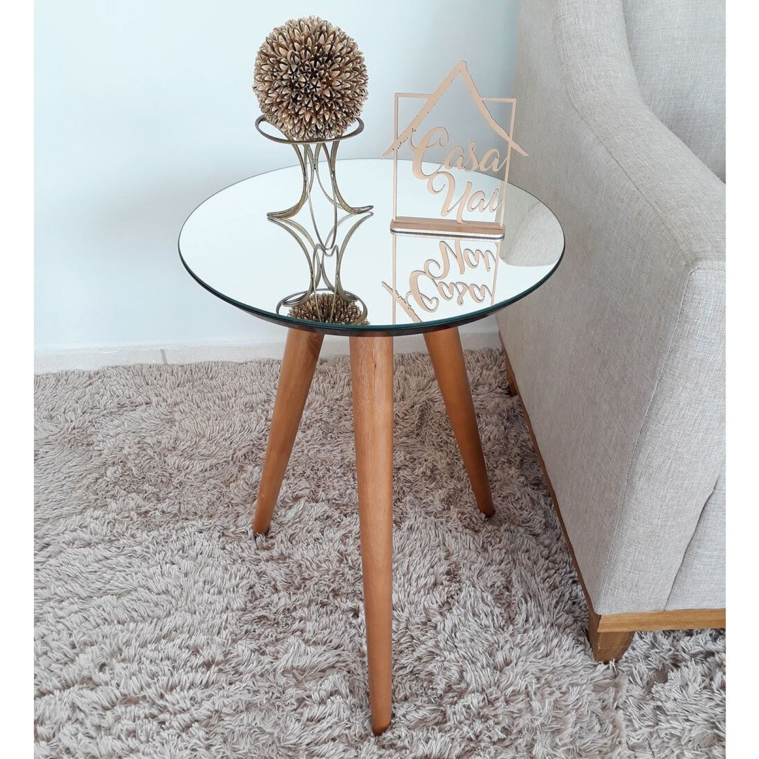 Mesa Lateral Tampo Espelhado 60x40cm Pés Palito Preta