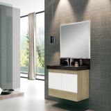 Conjunto Para Banheiro Com Espelho, Gabinete, Lavatório Em Porcelanato Com Cuba Esculpida 80cm