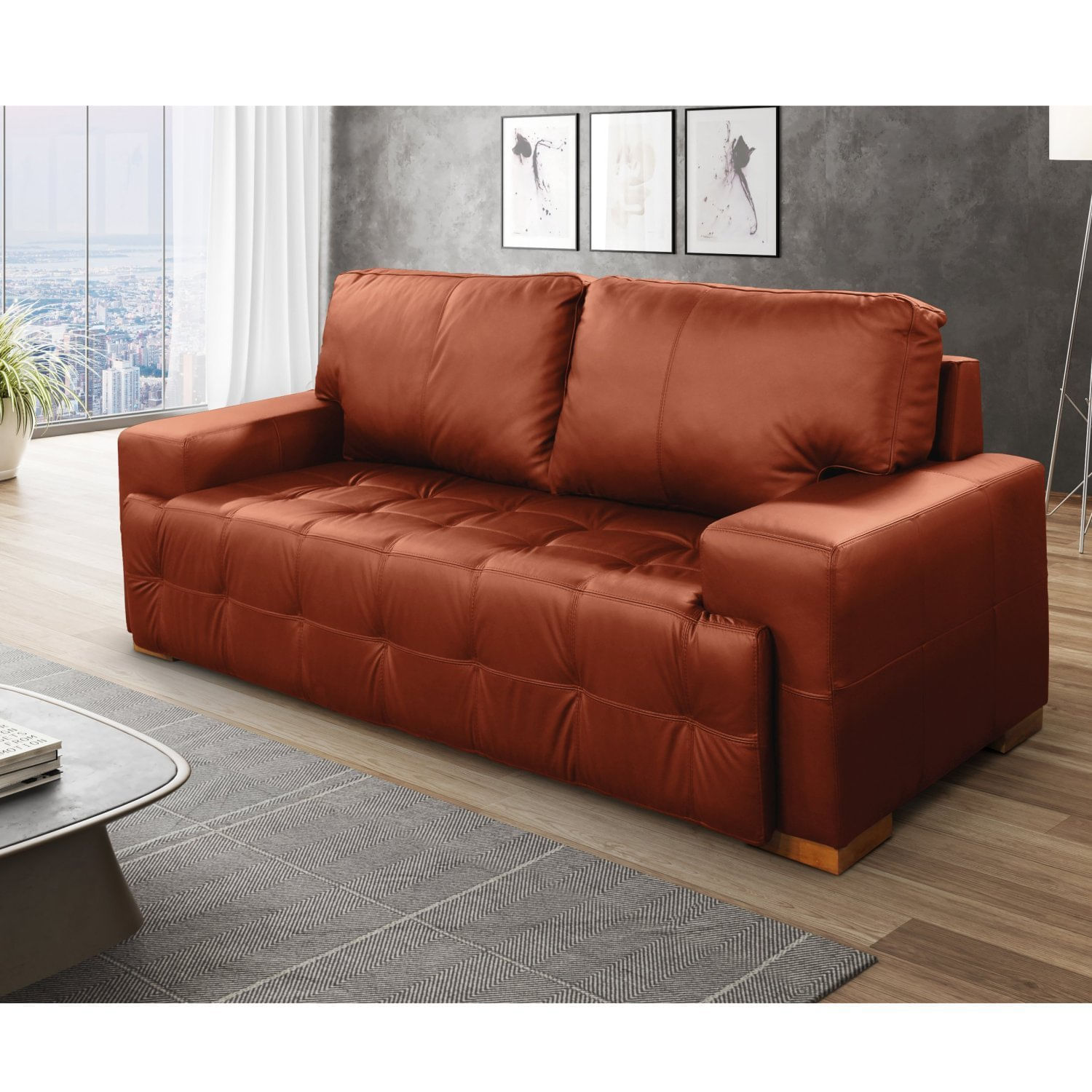 Sofá 3 Lugares 180cm Roma Scala Decor Conhaque