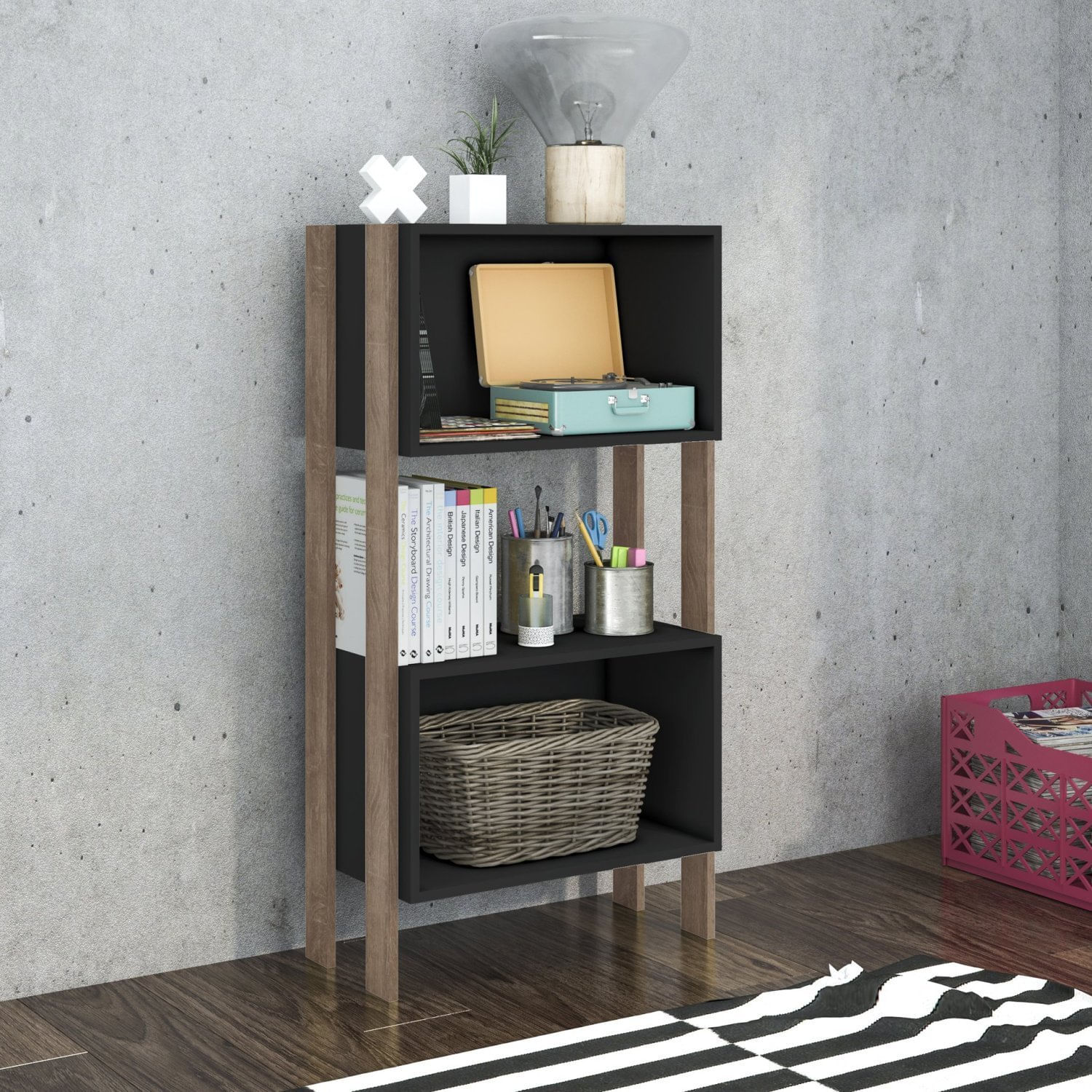 Estante 2 Nichos Rt 3092 Retrô Rústico/preto