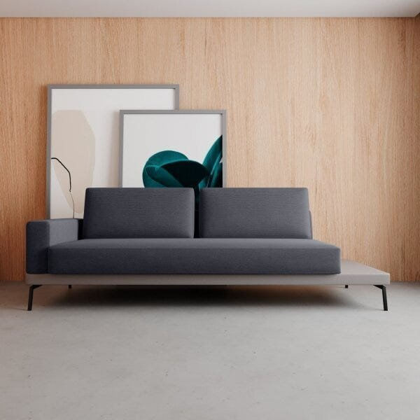 Sofá Game 4 Lugares 240 Living Contemporâneo Mescla Cinza Claro E Cinza Cinza Com A Base Em Courissimo Gelo