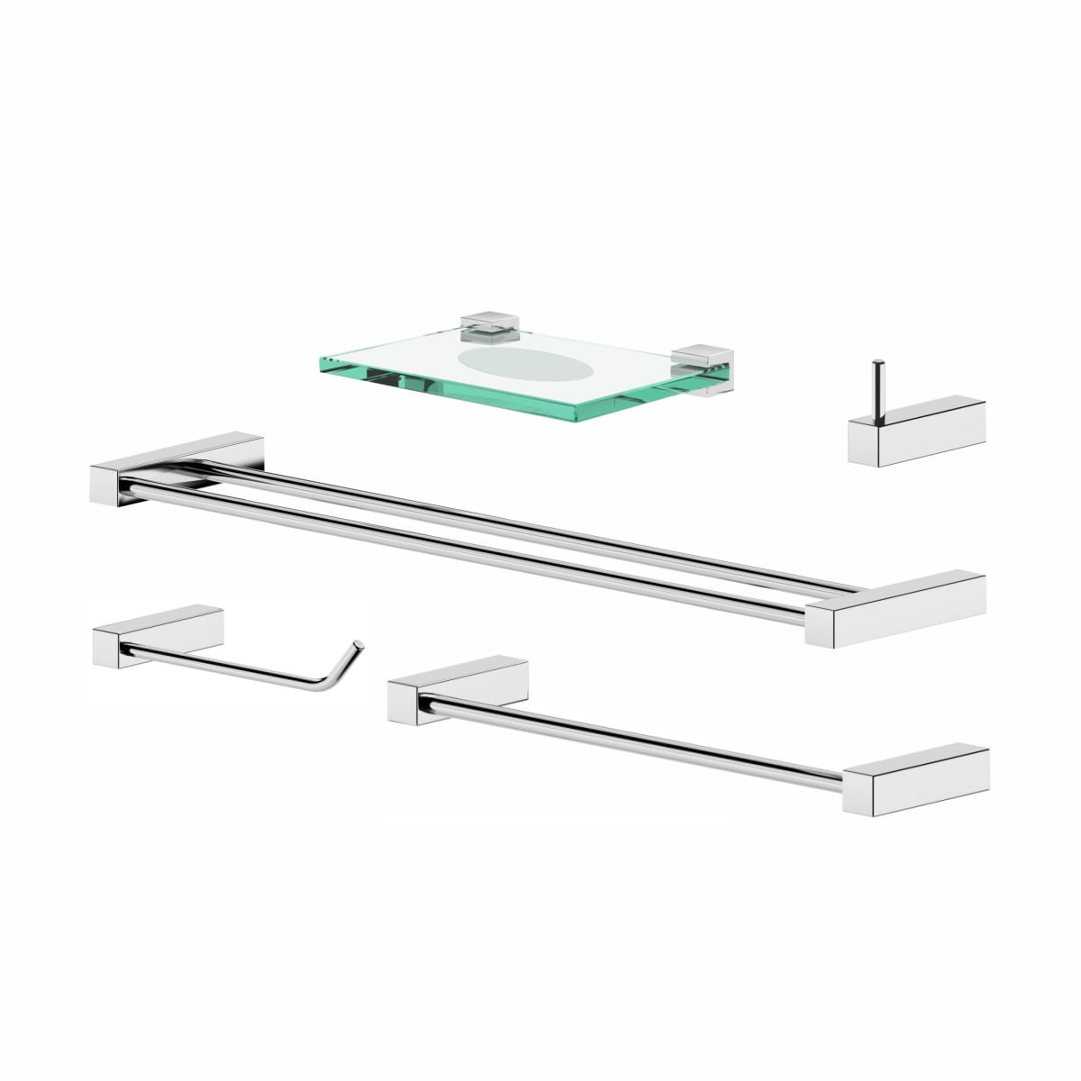 Kit Acessórios De Banheiro Duplo Alto Brilho 5 Peças Grego Metal