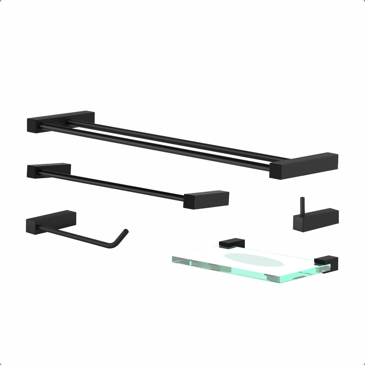 Kit Acessórios De Banheiro Duplo Preto Fosco 5 Peças Grego Metal