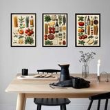 Kit 3 Quadros Cozinha Italiana Vintage Ingredientes 45x34cm