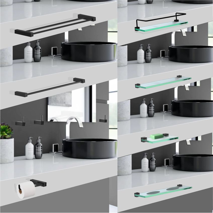 Porta Toalha Duplo 62cm Preto Grego Metal - imagem 4