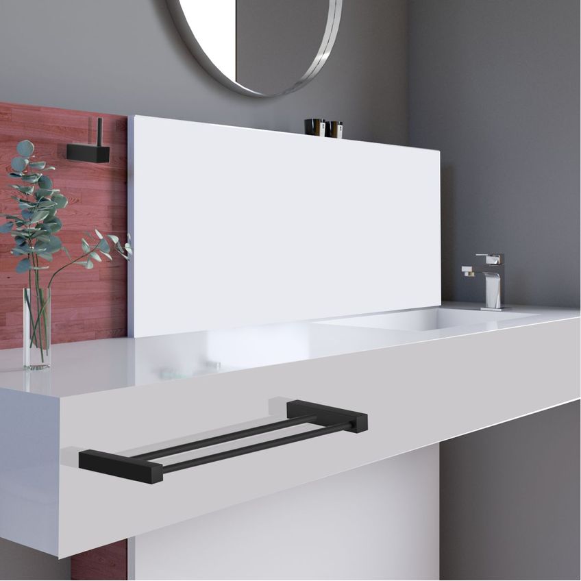 Porta Toalha Duplo 42cm Preto Grego Metal - imagem 4