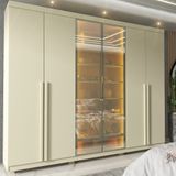 Guarda Roupa Casal Com Vidro Reflecta Led E Pés 6 Portas 100 Mdf Imperatriz Gelius