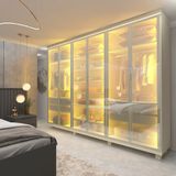 Guarda Roupa Casal Com Vidro Reflecta Led E Pés 6 Portas 100 Mdf Imperatriz Gelius
