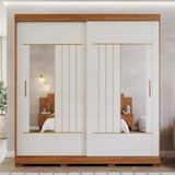 Guarda Roupa Casal Com Espelho E Pés 2 Portas De Correr 100 Mdf Ayla Panan